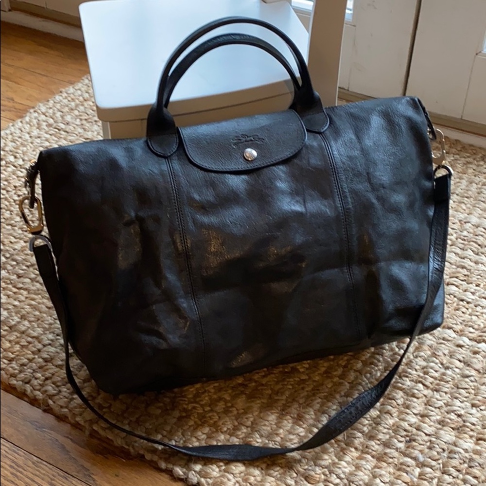 Longchamp Le Pliage Cuir Large Black Leather Bag